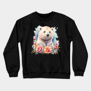 A polar bear decorated with beautiful watercolor flowers Crewneck Sweatshirt